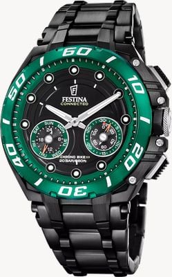 Festina Chrono Bike Connected Hybrid Smartwatch (46mm) Black Dial / Black PVD Stainless Steel Bracelet F20762/2