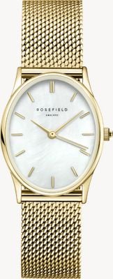 Rosefield オーバル（24mm）ホワイトマザーオブパール文字盤 / ゴールドメッキステンレススチールメッシュブレスレット OWGMG-OV10