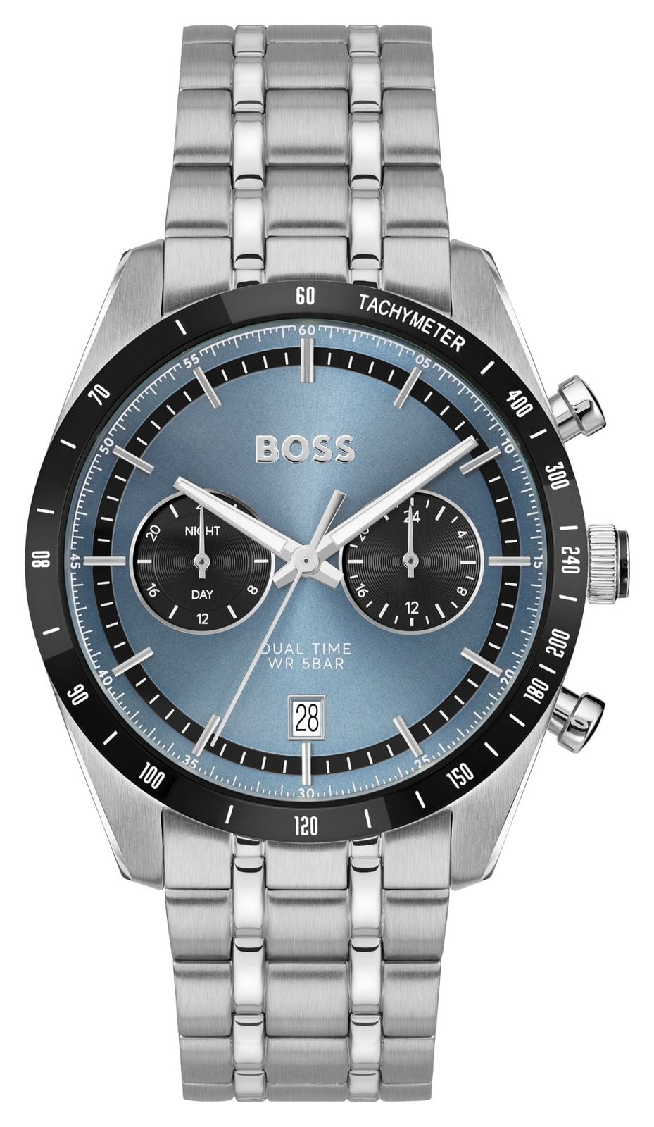 BOSS Tourmaster dual-time (41 mm) cadran bleu / bracelet en montre
