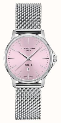 Certina Ds-8 feminino (31 mm) mostrador rosa / pulseira de malha milanesa em aço inoxidável C0450101133100