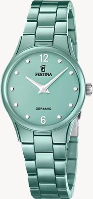 Festina Keramik-Quarz (30,5 mm), grünes Zifferblatt / grünes Keramikarmband F20751/3