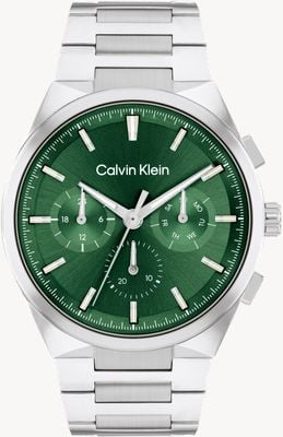 Calvin Klein Quadrante verde distintivo (44 mm) da uomo/bracciale in acciaio inossidabile 25200441