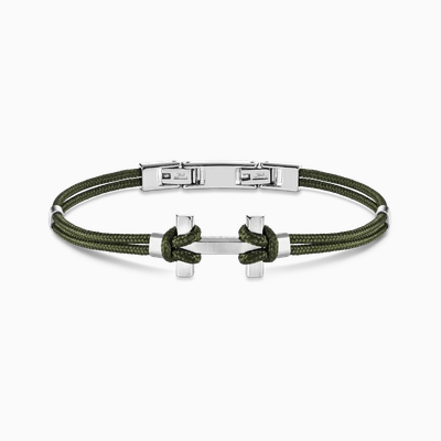 Amarrage Bracelet - Khaki Green Nylon And Brushed Stainless Steel (19 + 2cm)
