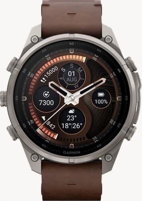Garmin Fenix 9 Pro inReach 47mm smartwatch GPS premium – tytan (skóra w kolorze orzecha + czarny silikon) 010-04336-41