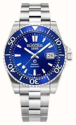 Roamer Premier Automatik (42mm) blaugraues Sonnenschliff-Zifferblatt / Edelstahlarmband 986983 41 45 21
