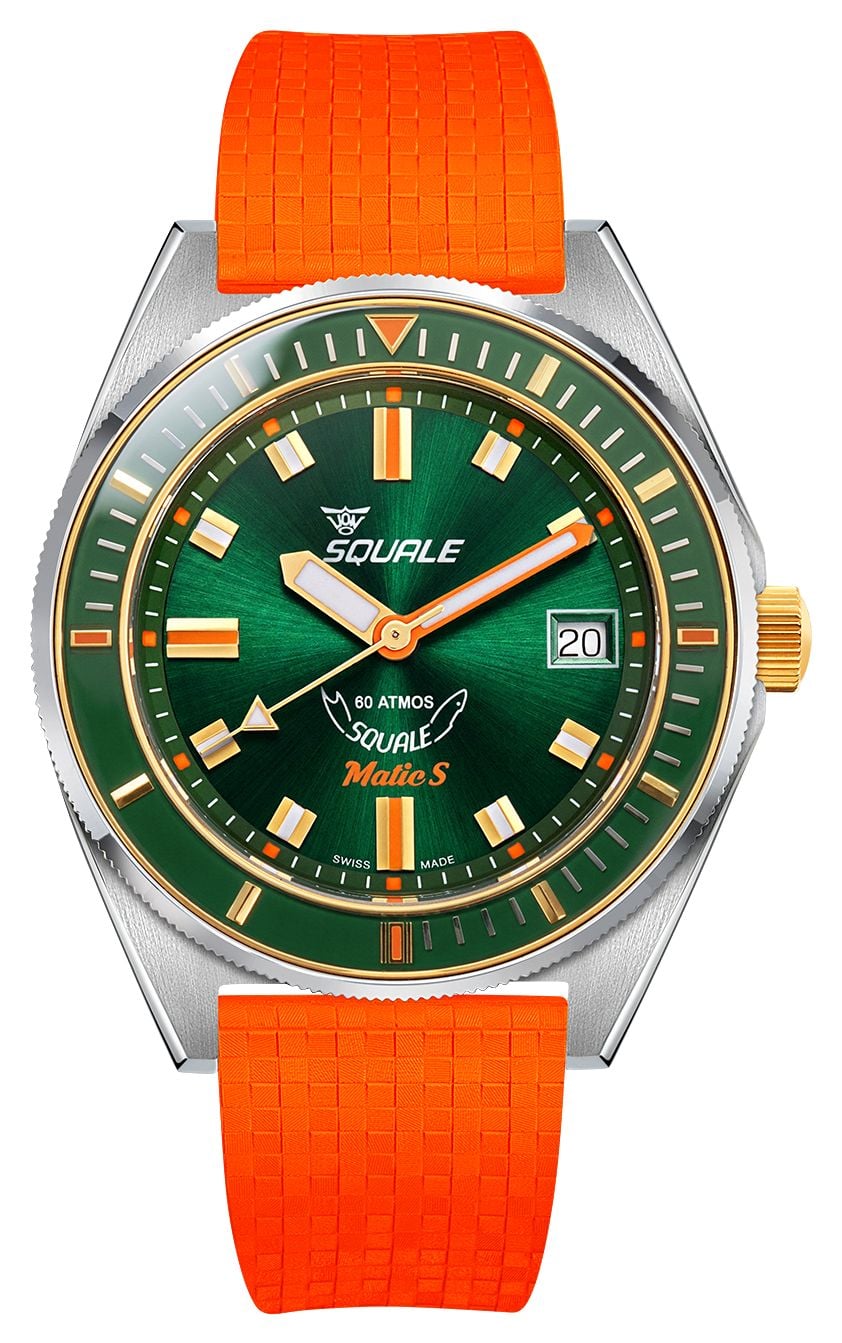 Squale Matic S Automatic 39mm Sunray Green Dial  Orange Watch