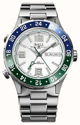 Ball Watch Company Biała tarcza Roadmaster Marine GMT niebiesko-zielona ramka DG3030B-S9CJ-WH