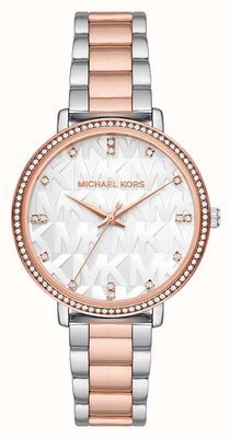 Michael Kors Mujer | pipero | esfera engastada de piedra blanca | pulsera de acero de dos tonos MK4667