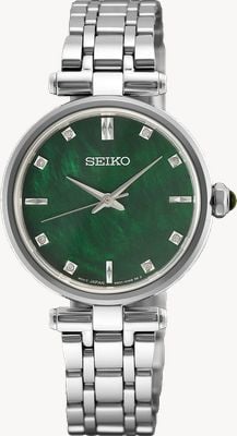 Seiko Klassisch, Diamant-Quarz (29mm) grünes Perlmutt-Zifferblatt / Edelstahlarmband HGH006P1
