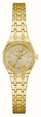 Guess Cristal Pixie (25 mm) com mostrador dourado e pulseira em aço inoxidável com revestimento PVD dourado. GW0931L2