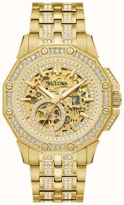 Bulova Octava automatisch met kristal bezet goudkleurig horloge 98A292