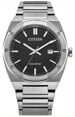 Citizen Eco-Drive Sport (40 mm) com mostrador preto texturizado e pulseira de aço inoxidável. BM7660-54E