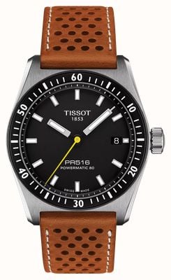 Tissot PR516 Powermatic 80 (38mm) Black Dial / Brown Perforated Leather Strap T1494071605100