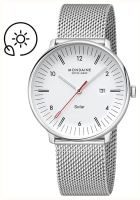 Mondaine Doppio Solar (41 mm) mattweißes Zifferblatt / Edelstahl-Mesh-Armband MLE.41910.SM