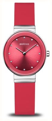 Bering Mostrador vermelho clássico feminino (29 mm) / pulseira de silicone vermelha 10129-503