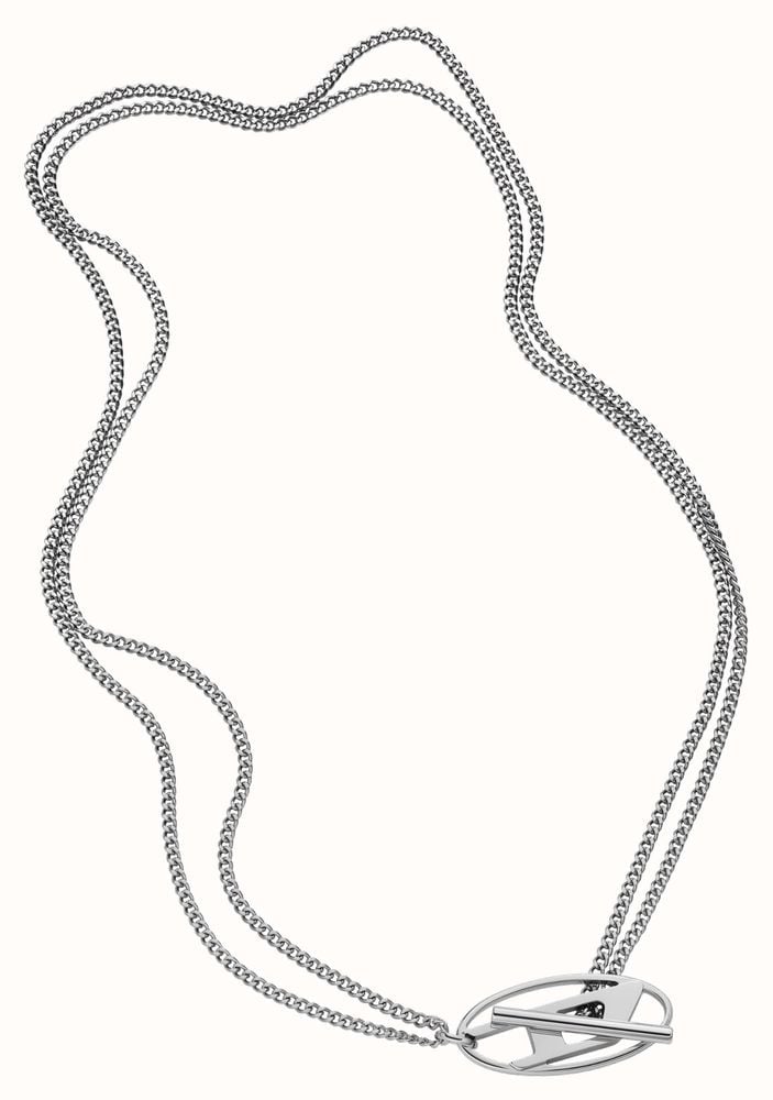 Diesel Oval D Logo Stainless Steel Double Chain Pendant