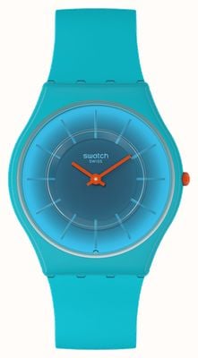 Swatch 光芒四射的青色（34 毫米）蓝色表盘/青色硅胶表带 SS08N114