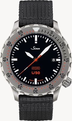 Sinn U50 Hydro 5000m (41mm) zwarte wijzerplaat / zwart textielband horloge 1051.010 BLACK TEXTILE