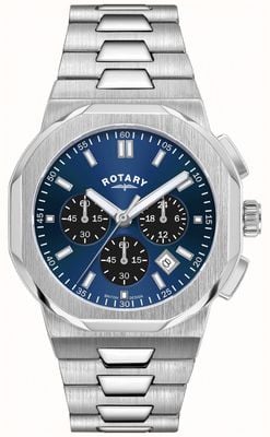 Rotary Sportowy chronograf Regent (41 mm) z niebieską tarczą przeciwsłoneczną i bransoletą ze stali nierdzewnej GB05450/05