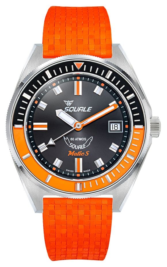 Squale Matic S Automatic 39mm Sunray Black Dial  Orange Watch