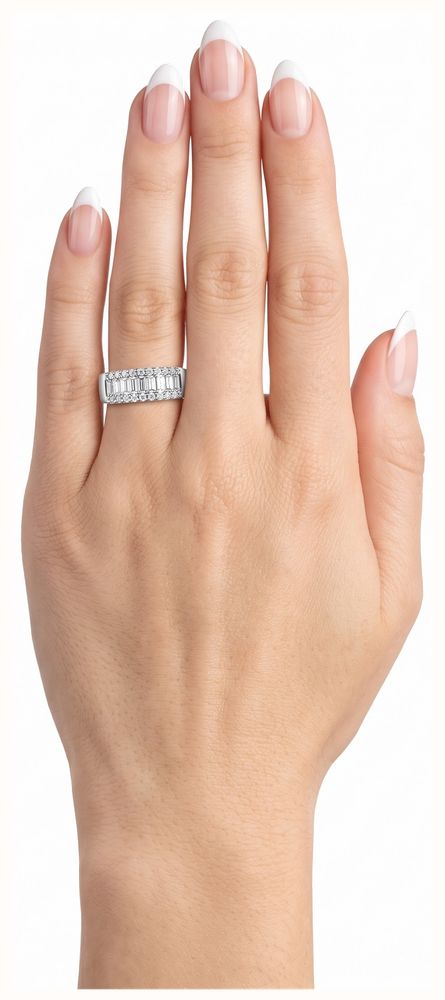 James Moore & Co 0.76ct Baguette And Round Brilliant Natural Diamond 9ct White Gold Half Eternity Ring J29842 - 备用视图 4