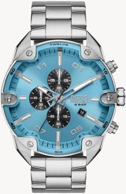 Diesel Men's Spiked (49mm) Blue Chronograph Dial / Stainless Steel Bracelet DZ4655
