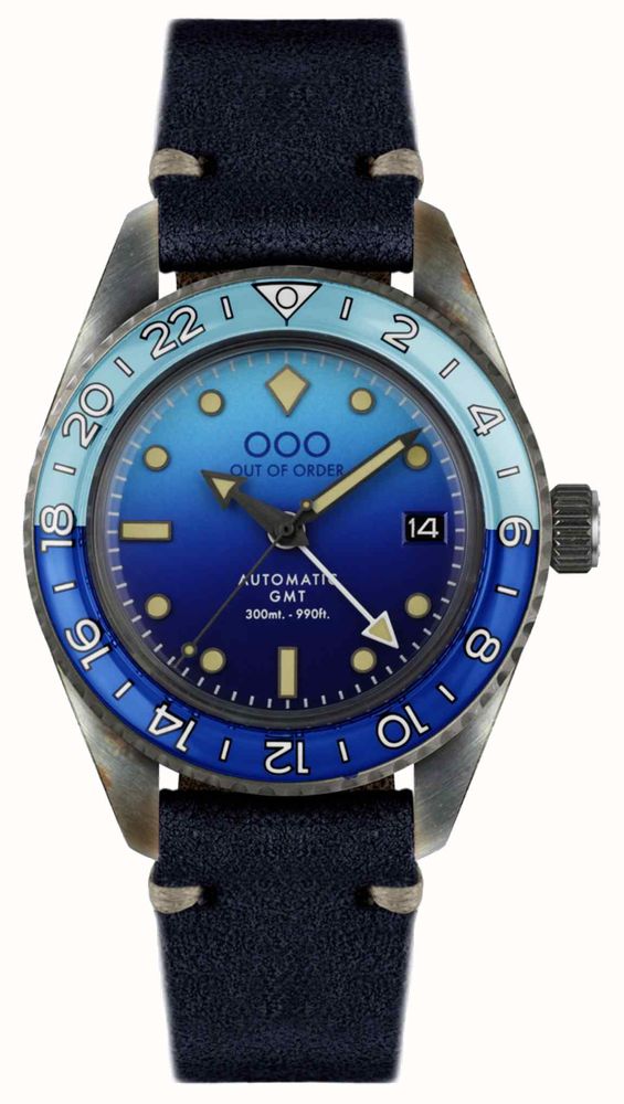 Out Of Order Bomba Blu Automatic GMT 40mm Blue Dial Dark Blue Leather OOO.001 25.BB First Class Watches CAN