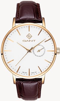 GANT Biała tarcza Park Hill III (41,5 mm) i brązowa skóra G105006