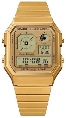 Casio Montre vintage à affichage numérique (33,9 mm) / bracelet en acier inoxydable PVD doré A130WEG-9AEF