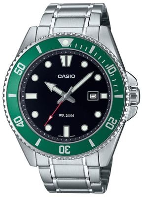 Casio Kolekcja zegarek nurkowy (46,3mm) czarna tarcza / zegarek bransoletka ze stali nierdzewnej MDV-107D-3AVEF NO BOX