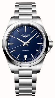 LONGINES Conquest Quartz (38mm) Dark Blue Sandblasted Dial / Stainless Steel Bracelet Watch L37504926
