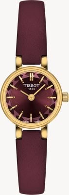 Tissot 美しいラウンド型クォーツ（19.5mm）、バーガンディ色の文字盤／バーガンディ色のレザーストラップ T1400093637100