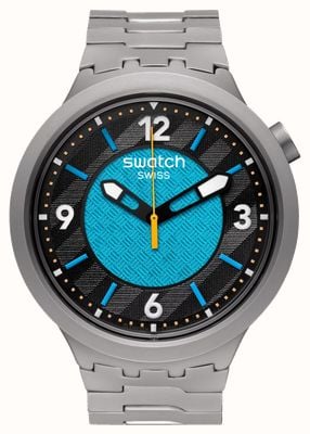 Swatch Frostbloom (47 mm) zwart-blauwe wijzerplaat / roestvrijstalen armband SB07S116G