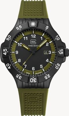 GLOCK Precision Date Quartz (43mm) Black & Army Green Textured Dial / Army Green Silicone RTF Strap GW-15-4-22