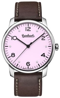 Hanhart Pioneer silva rosé (38,5 mm) quadrante rosa pastello / cinturino in pelle marrone scuro - m 782.230-8110