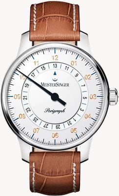 MeisterSinger Perigraph (38mm) cadran blanc / cuir marron BM1101G