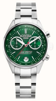 Roamer Gran Sportivo Quartz Chronograph (41.5mm) Green Sunray Dial / Green Leather & Steel Bracelet Watch 978818 41 75 20