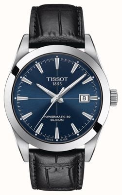 Tissot Monsieur | bracelet en cuir noir | cadran bleu | powermatic 80 silicium T1274071604101