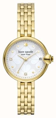 Kate Spade Chelsea Park (32 mm) esfera blanca/brazalete de acero inoxidable en tono dorado KSW1764