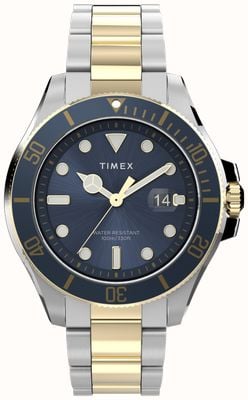 Timex Мужской портовый берег (43 мм), синий циферблат/двухцветный браслет из нержавеющей стали TW2V42000