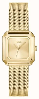 HUGO #nocciola a tre lancette al quarzo (24 mm) quadrante oro / bracciale in maglia di acciaio inossidabile pvd oro 1540184