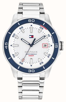 Tommy Hilfiger Herrenuhr Remy (43 mm) mit weißem Zifferblatt und Edelstahlarmband 1792227