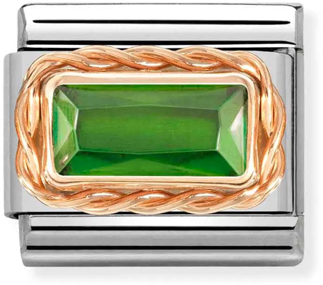 Nomination Classic Stainless Steel Rose Gold Facetted Green Baguette Crystal Charm 430604/004