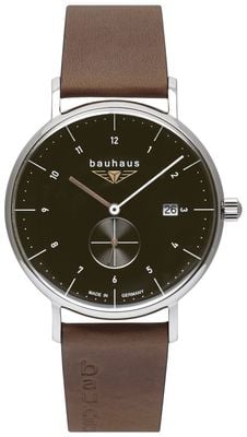 Bauhaus Klassieke kleine seconde quartz (41mm) zwarte wijzerplaat / bruine leren band 21322