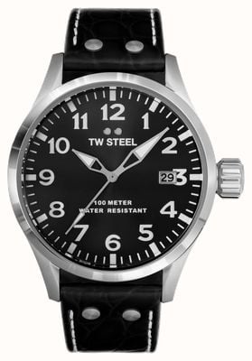 TW Steel Volante masculino | mostrador preto | pulseira de couro preto VS100