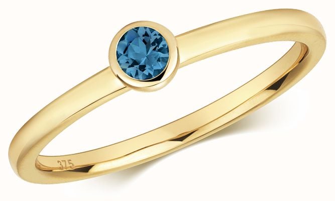 James Moore TH 9ct Yellow Gold London Blue Topaz.11ct Ring Size P RD496LB/P