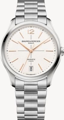 Baume & Mercier Clifton Baumatic (39 mm) off-white gestructureerde wijzerplaat / roestvrijstalen armband 10793