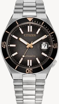 Citizen Tsuyosa shore timeslip automatic limited edition (40mm) cadran noir effet soleil / bracelet acier inoxydable NJ0238-57E