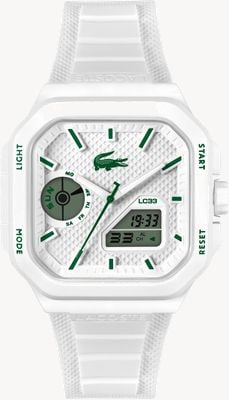 Lacoste Wielofunkcyjny zegarek kwadratowy LC33 (35 mm) z białą tarczą i białym silikonowym paskiem 2011506