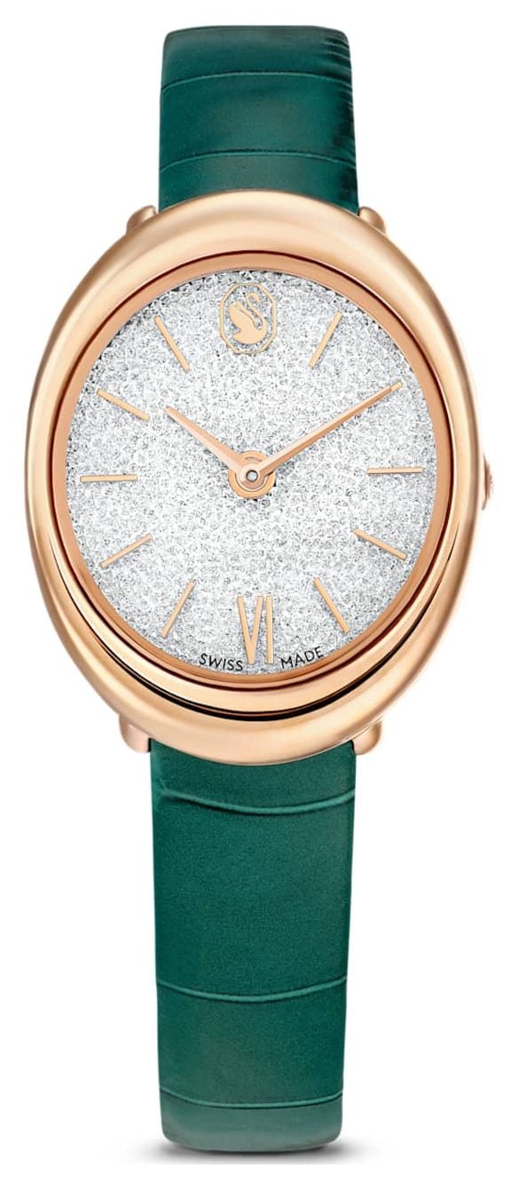 Swarovski Imber Oval 30mm Silver Crystalline Dial  Green Watch